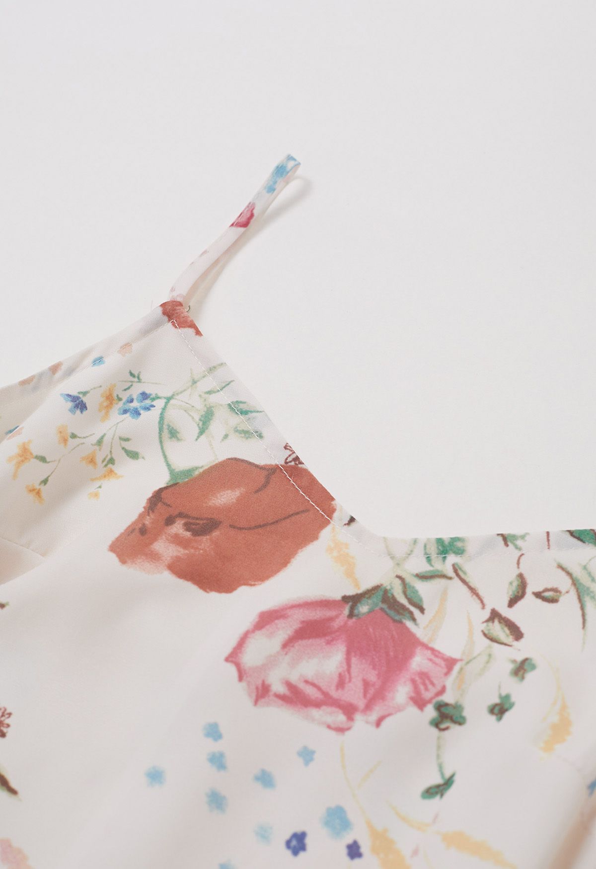Ivory Rose Bloom Floral Printed Slip Midi Dress Elegant Spaghetti Strap Silhouette with Soft Flowing Fabric for Brunch, Vacation & Evening Wear