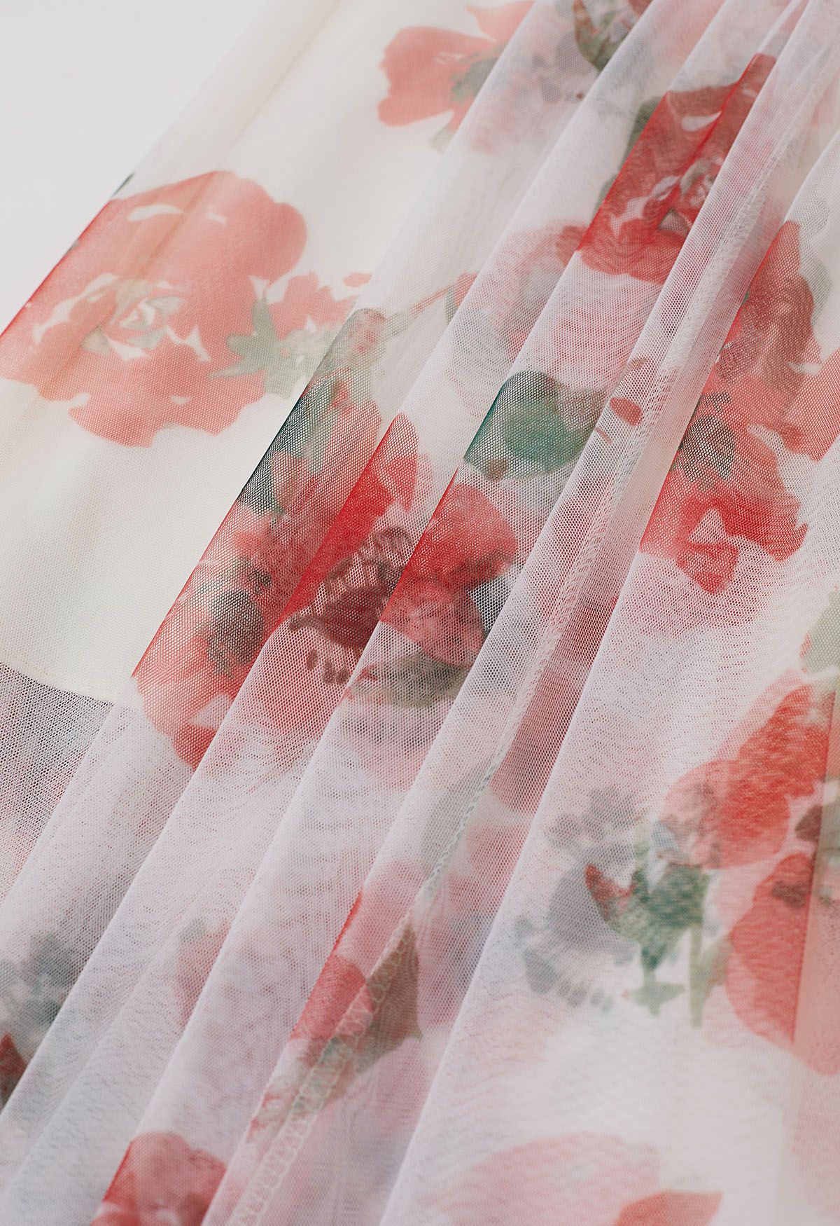 Ivory Blush Garden Pleated Maxi Skirt with Soft Floral Print & Elastic Waistband