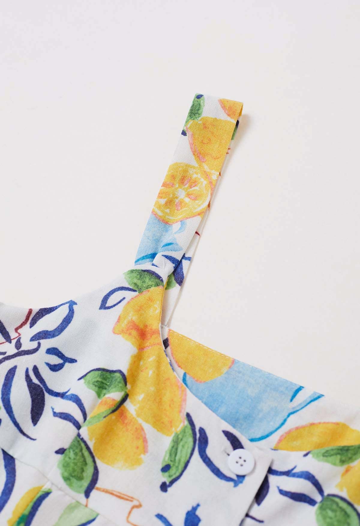 Sunny Citrus Ivory Lemon Printed Midi Dress  Sleeveless Button Down Fit &l Fare Dress with Tiered Hem in Soft Breathable Fabric for Summer Wear
