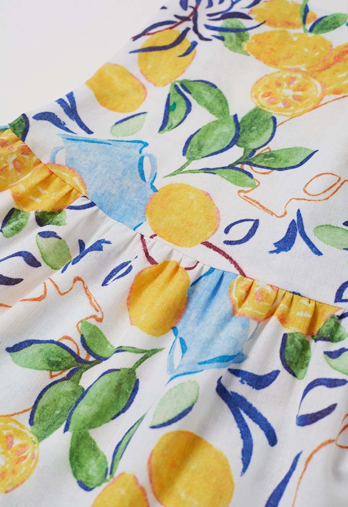 Sunny Citrus Ivory Lemon Printed Midi Dress  Sleeveless Button Down Fit &l Fare Dress with Tiered Hem in Soft Breathable Fabric for Summer Wear