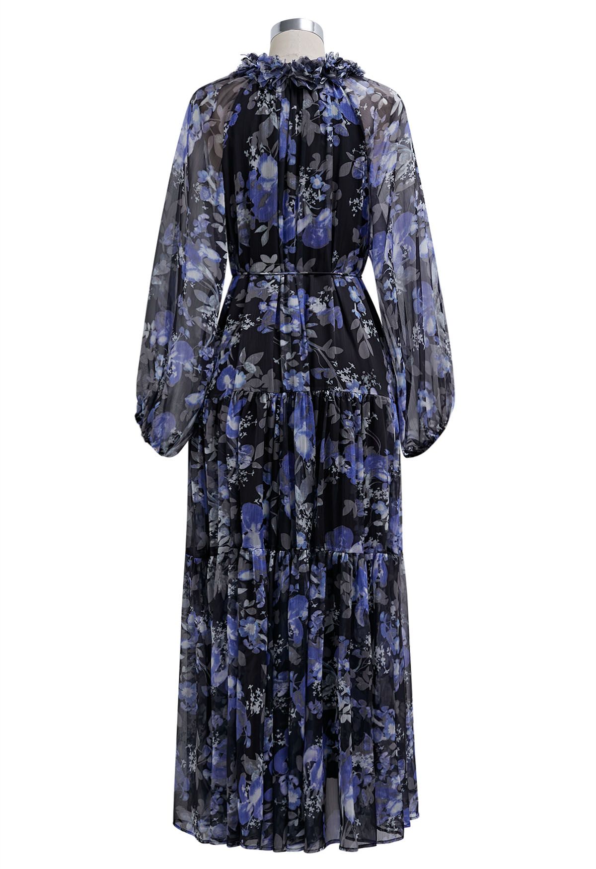 The Midnight Azure Bloom Ruffle full sleeve Maxi Dress