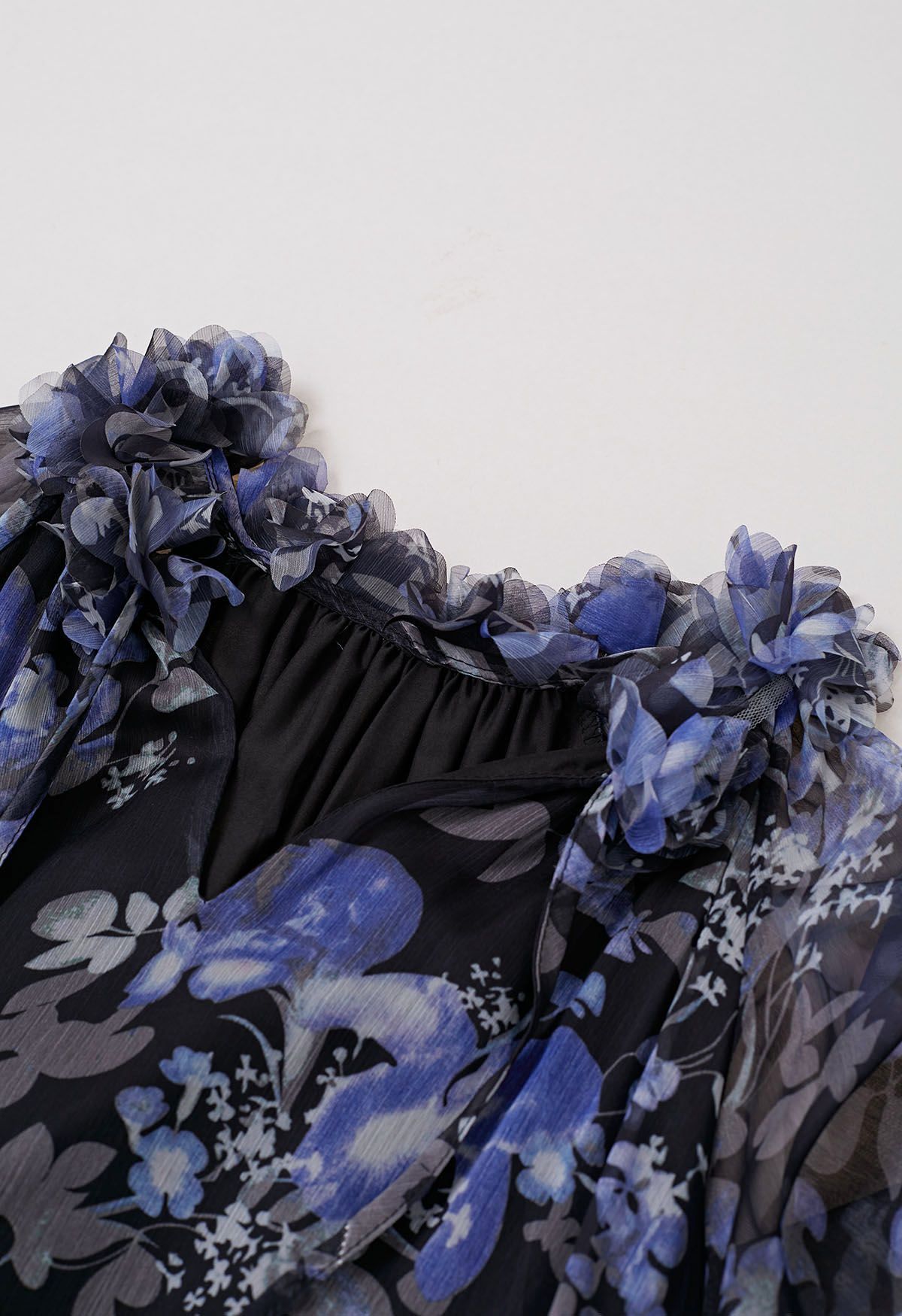 The Midnight Azure Bloom Ruffle full sleeve Maxi Dress