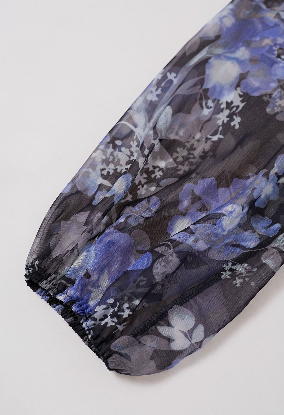 The Midnight Azure Bloom Ruffle full sleeve Maxi Dress