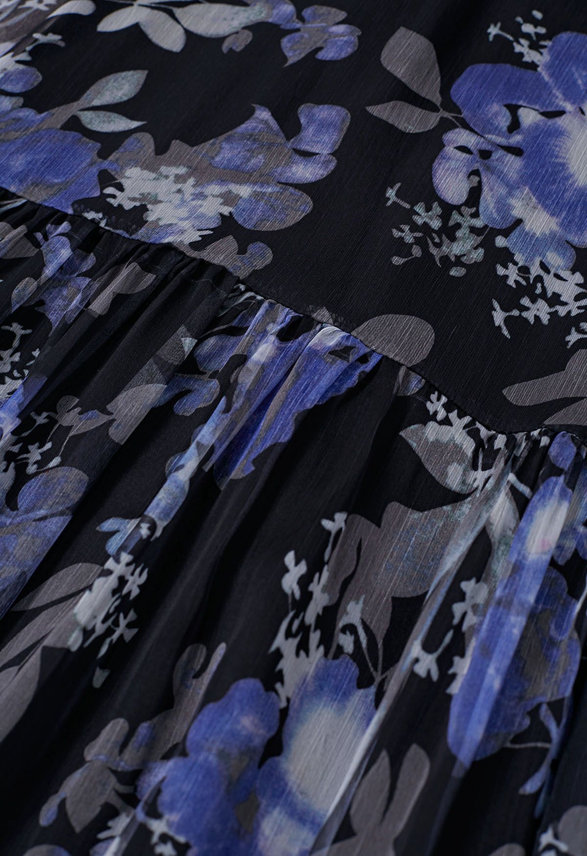 The Midnight Azure Bloom Ruffle full sleeve Maxi Dress