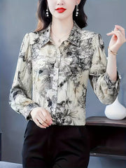 Abstract Floral Digital Print Color Black & Grey Shirt