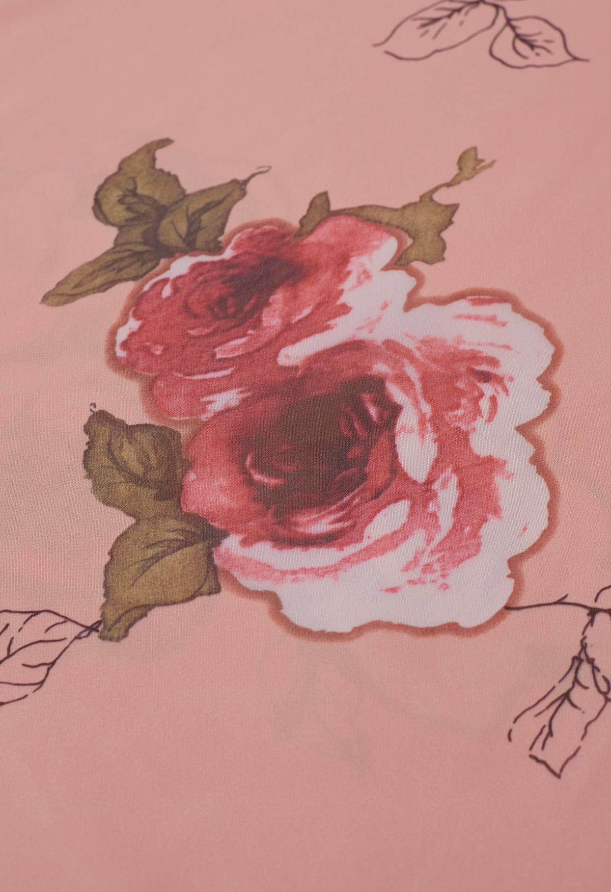 Blush Rose Garden Floral Print Flared Maxi Skirt