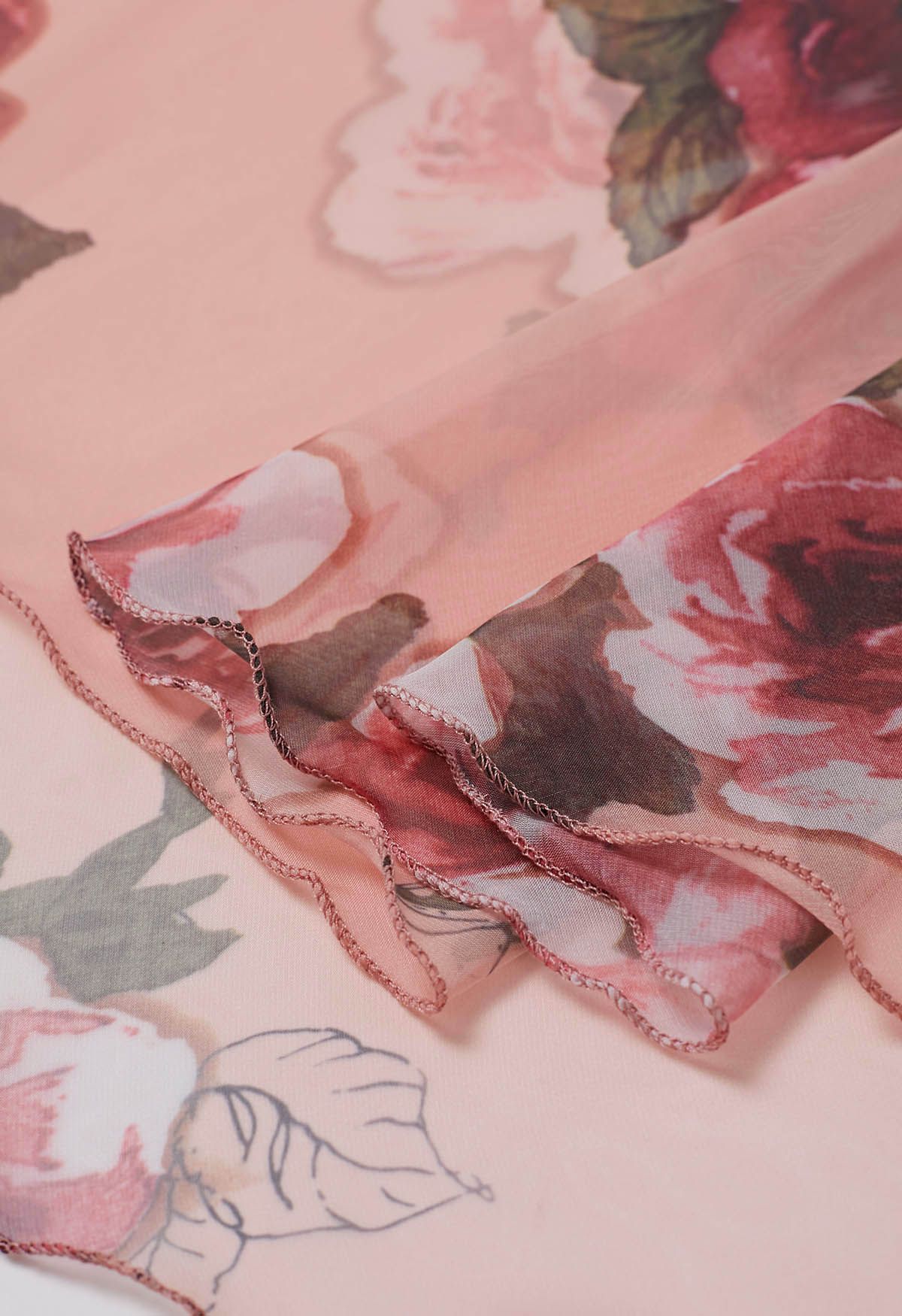 Blush Rose Garden Floral Print Flared Maxi Skirt