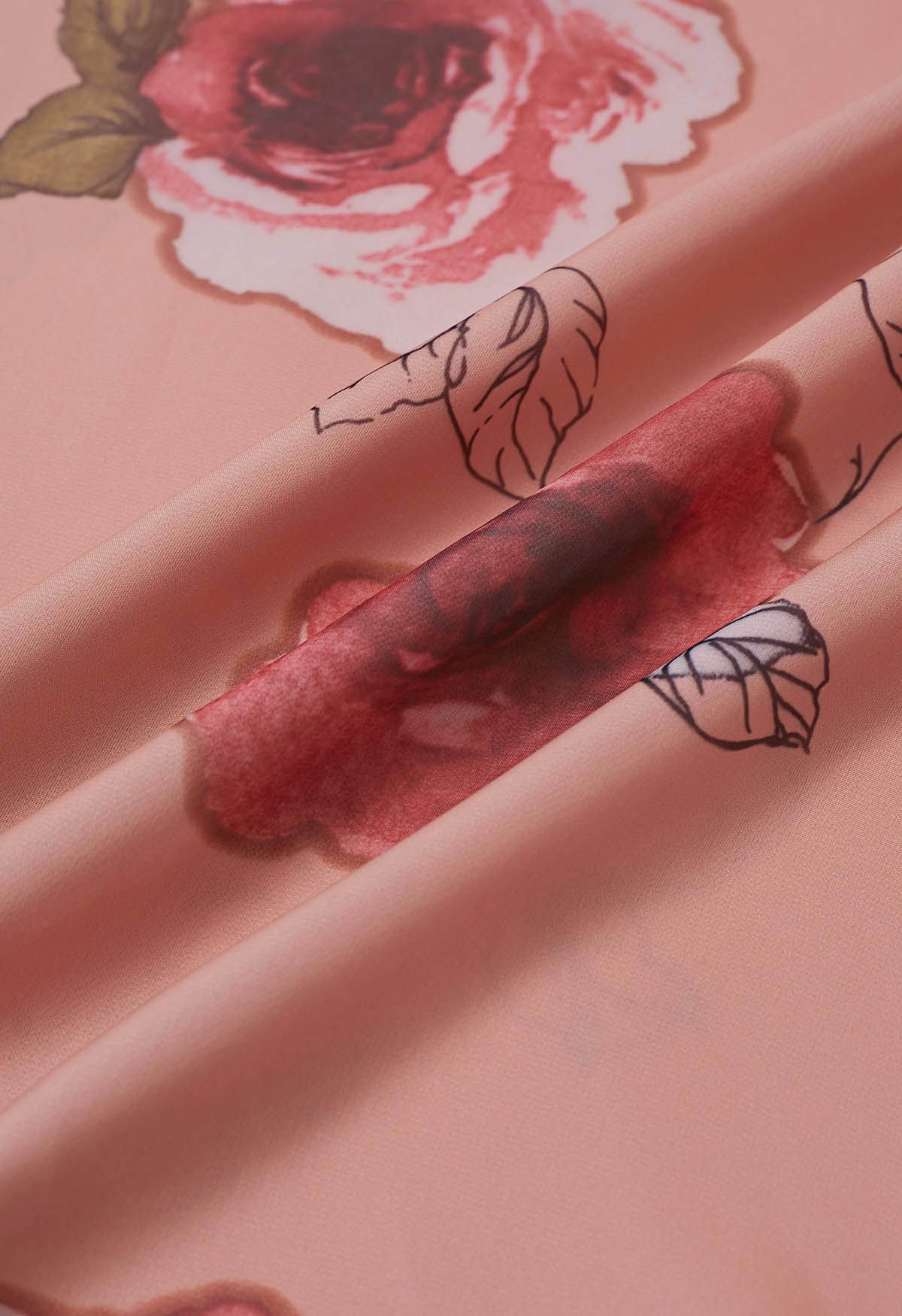 Blush Rose Garden Floral Print Flared Maxi Skirt