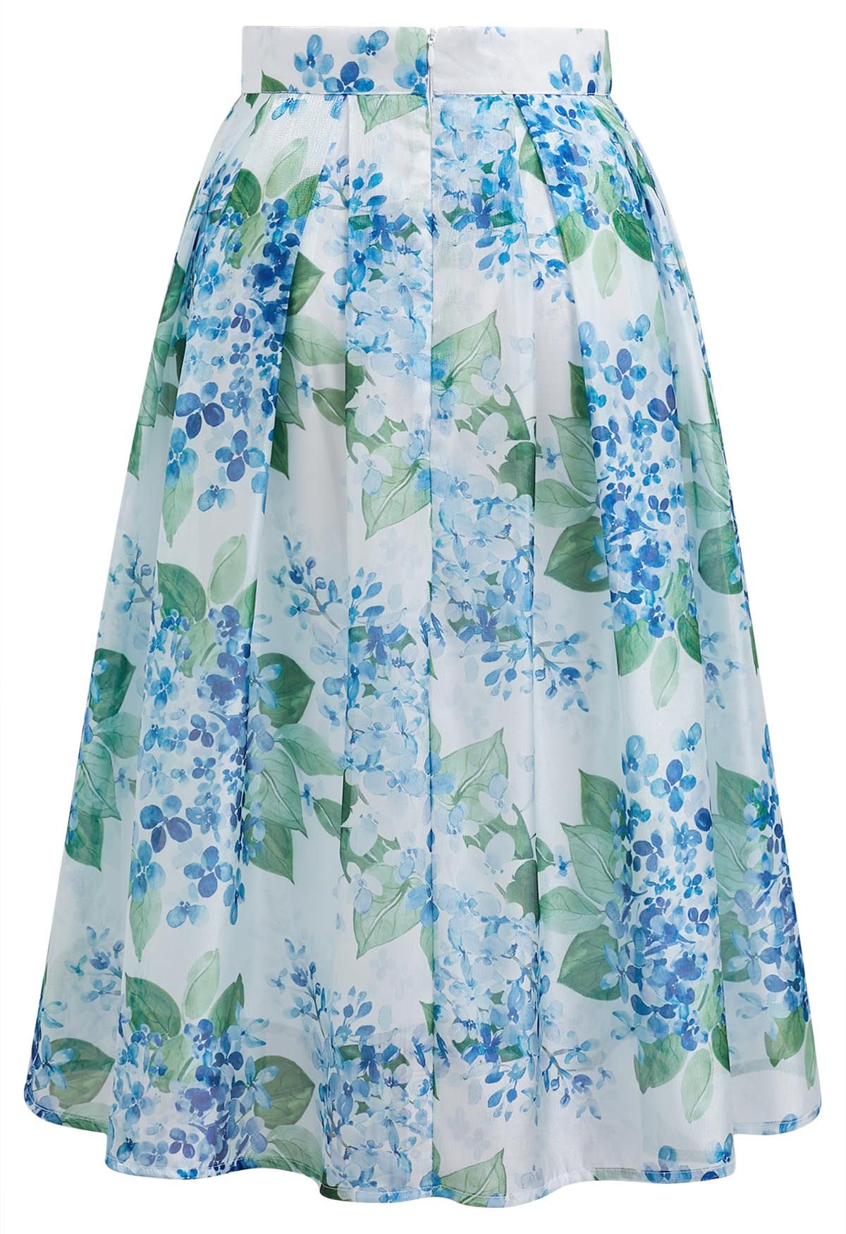 Elegant Women’s White & Blue Floral Print Midi Skirt with Structured High Waist  Soft Flowing ALine Silhouette for Casual, Office & Occasion Wear