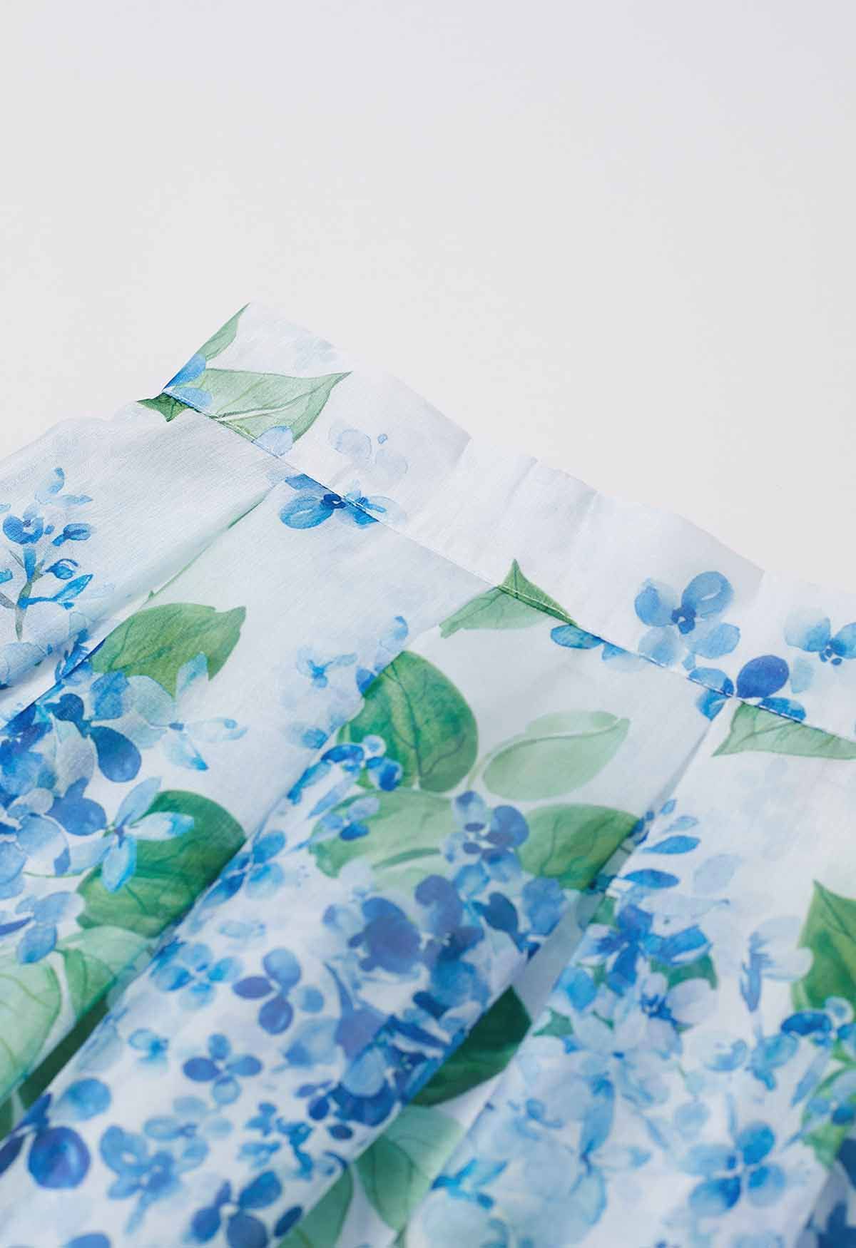 Elegant Women’s White & Blue Floral Print Midi Skirt with Structured High Waist  Soft Flowing ALine Silhouette for Casual, Office & Occasion Wear