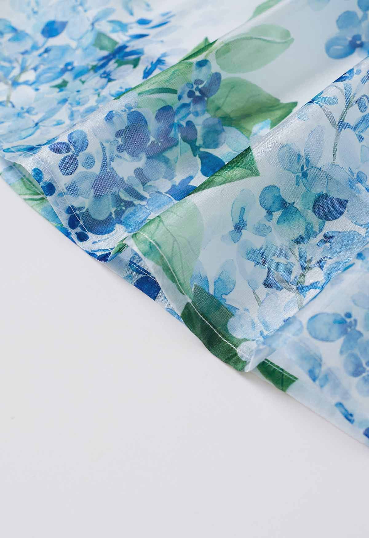 Elegant Women’s White & Blue Floral Print Midi Skirt with Structured High Waist  Soft Flowing ALine Silhouette for Casual, Office & Occasion Wear