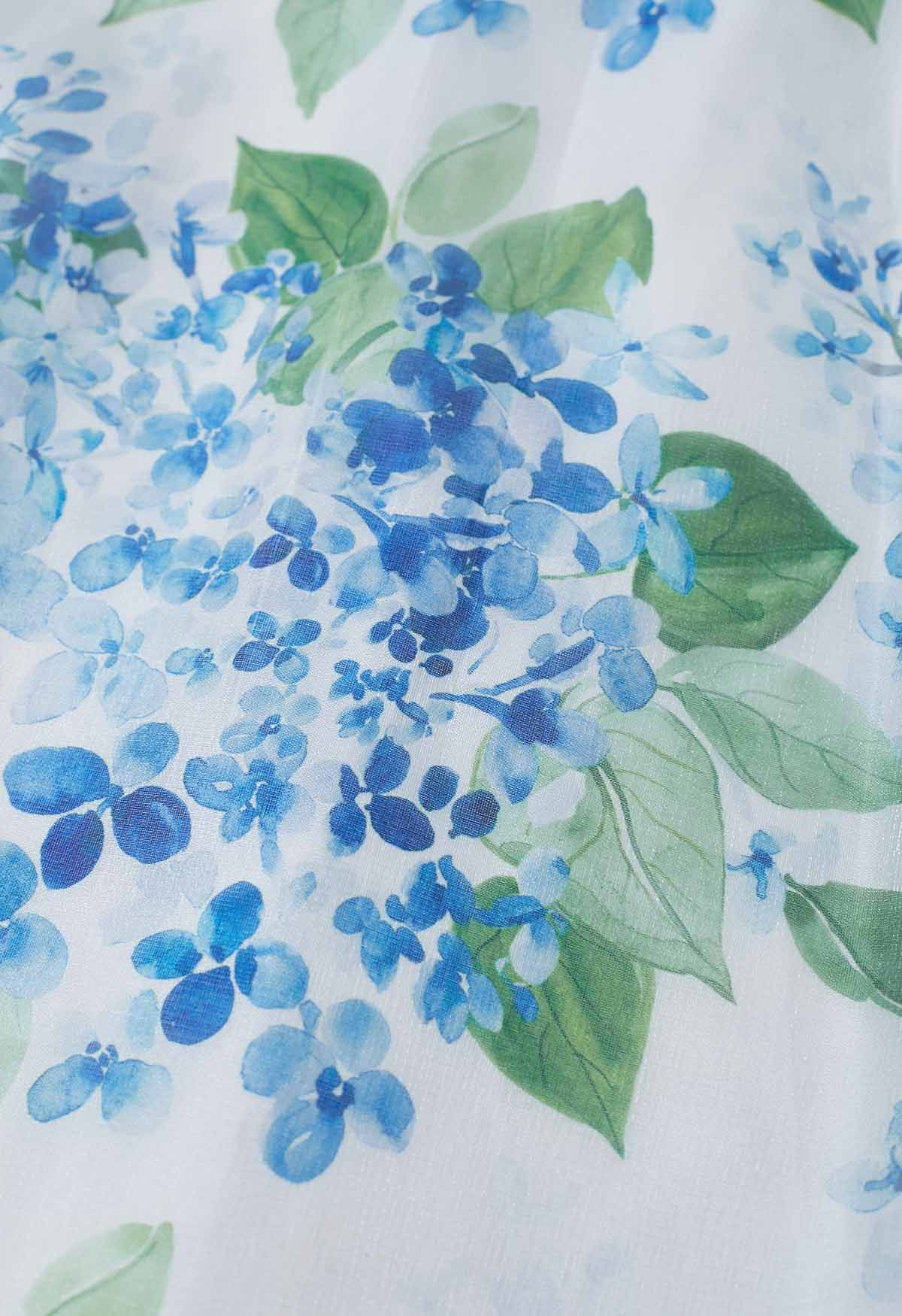 Elegant Women’s White & Blue Floral Print Midi Skirt with Structured High Waist  Soft Flowing ALine Silhouette for Casual, Office & Occasion Wear