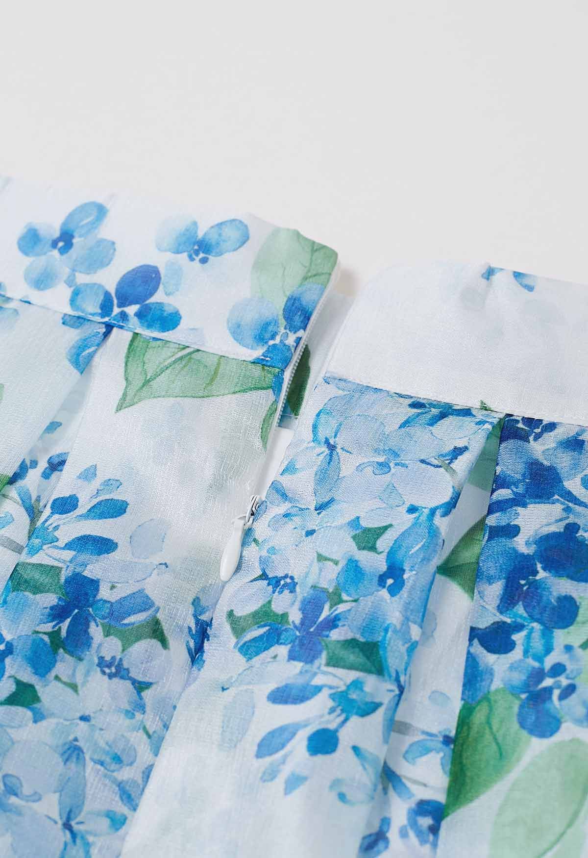 Elegant Women’s White & Blue Floral Print Midi Skirt with Structured High Waist  Soft Flowing ALine Silhouette for Casual, Office & Occasion Wear