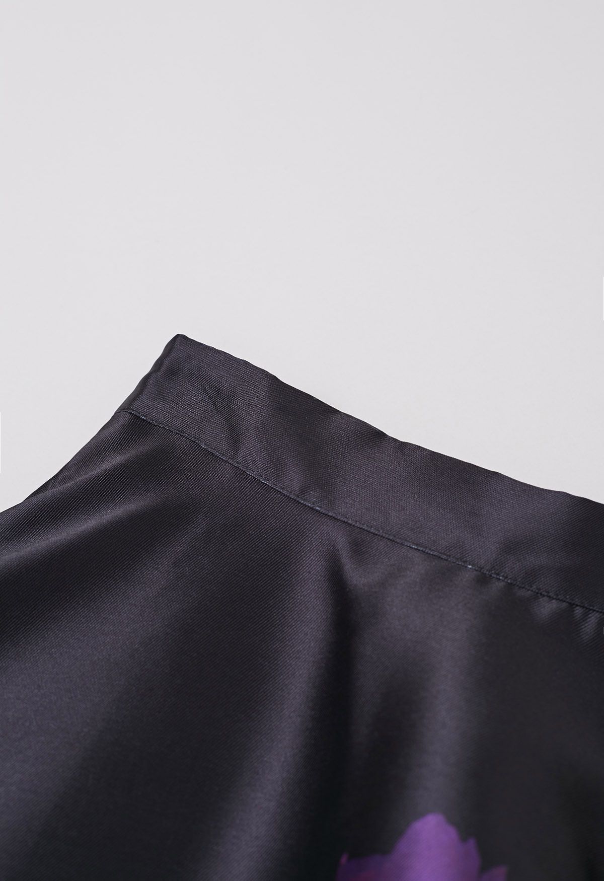 Nocturne Bloom High Waist Satin Skirt  Black Base Blue Purple Florals Gloss Finish