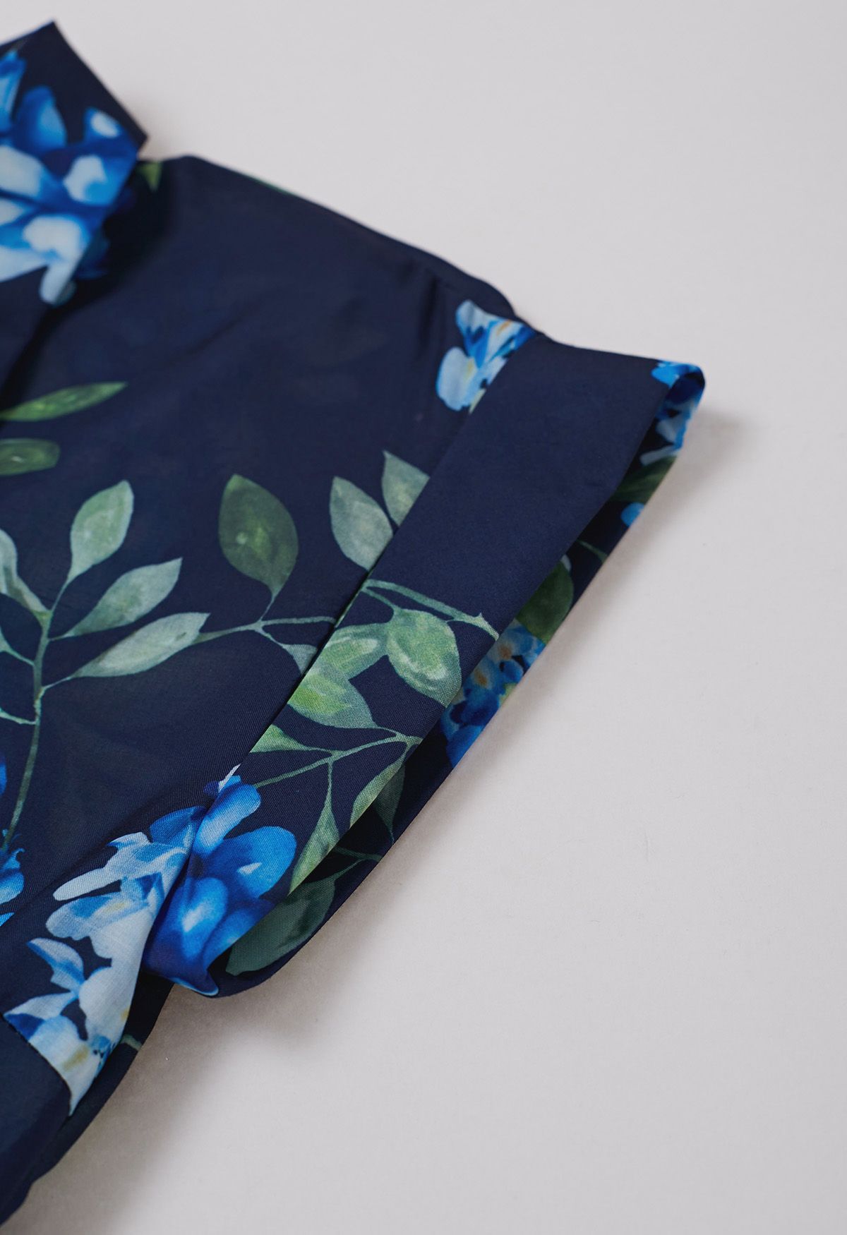 Midnight Bloom Navy Blue Floral Printed Midi Dress with Belt  Elegant A Line Silhouette, Button Down Front & Soft Flowing Fabric for Day to Evening Wear