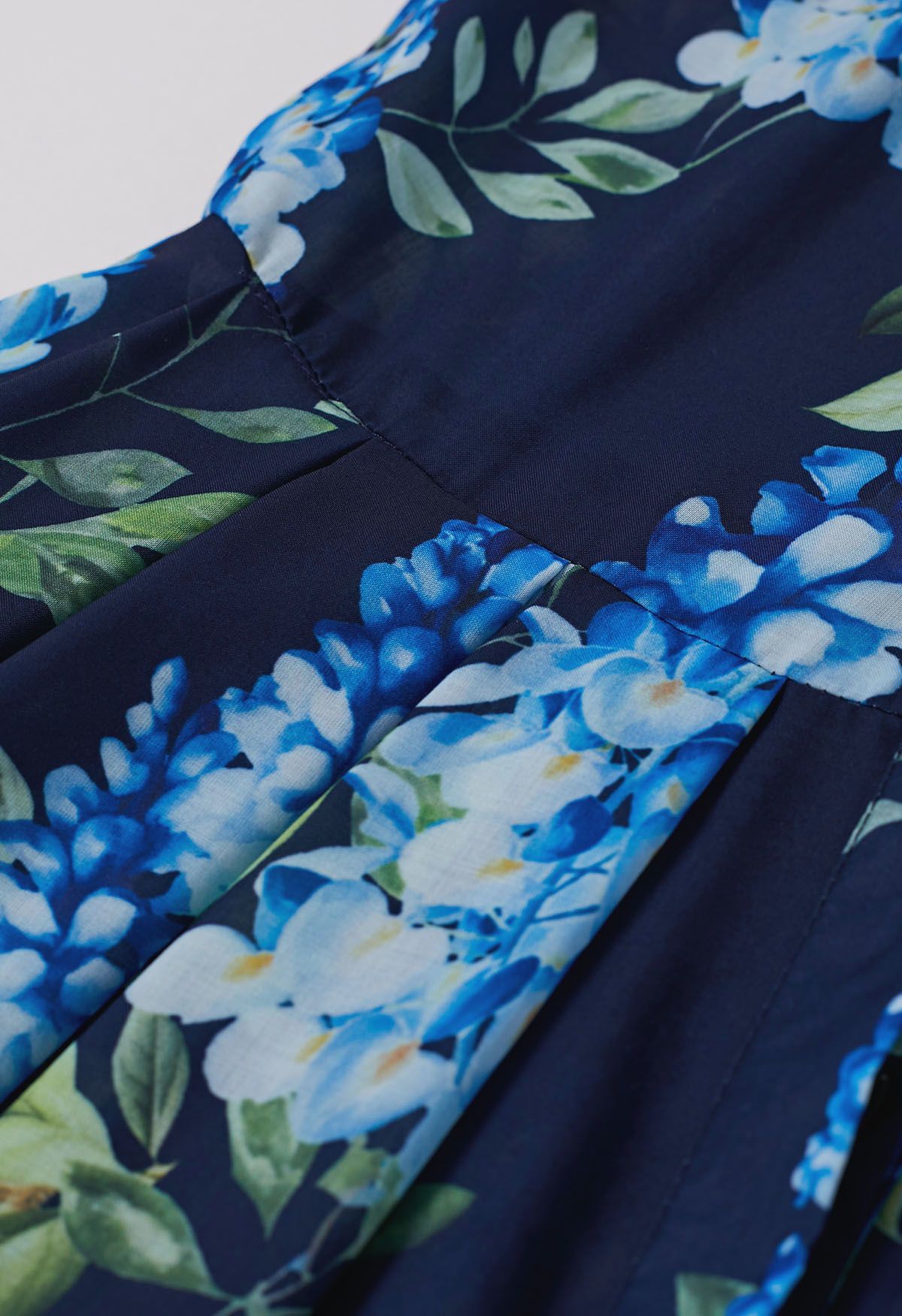 Midnight Bloom Navy Blue Floral Printed Midi Dress with Belt  Elegant A Line Silhouette, Button Down Front & Soft Flowing Fabric for Day to Evening Wear