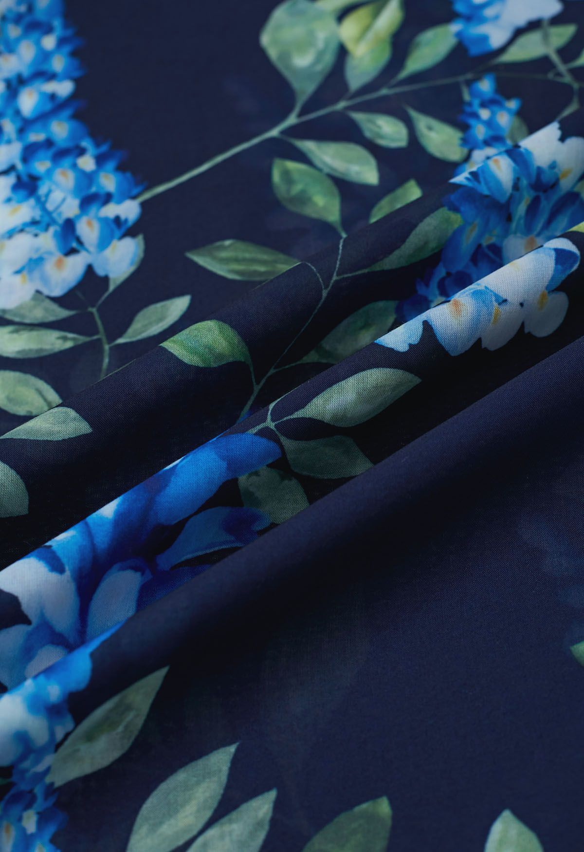 Midnight Bloom Navy Blue Floral Printed Midi Dress with Belt  Elegant A Line Silhouette, Button Down Front & Soft Flowing Fabric for Day to Evening Wear