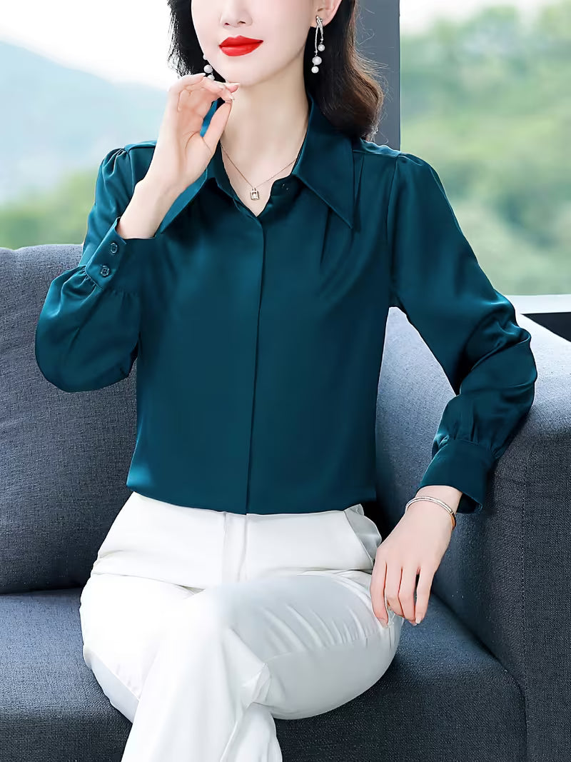 Emerald Green Silk Satin  Elegant  Wear Shirt