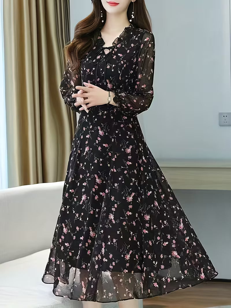 Dark elegant base with delicate pastel floral Dress