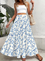 Azure Floral Elegance Maxi Skirt