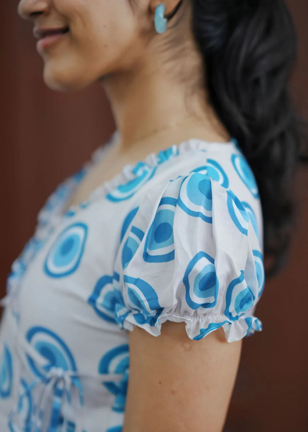 Beautiful grey & blue geometric print muslin dress