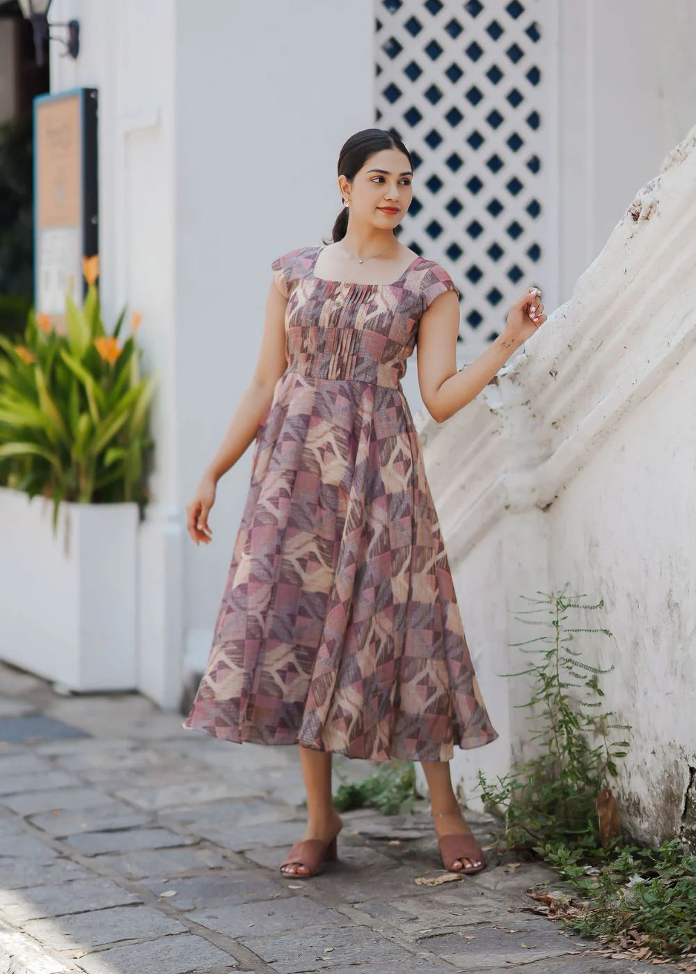 Multicolor abstract print tissue Geometric Patterned dress