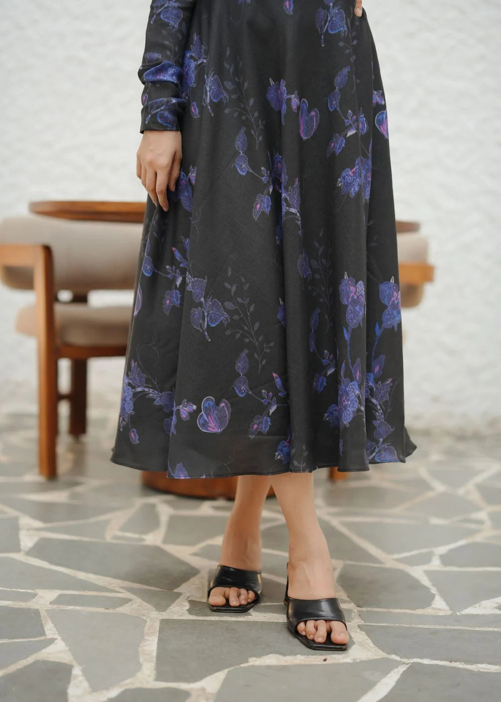 A beautiful black &amp; violet floral print dress