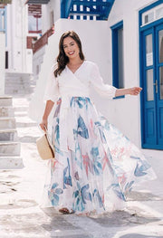 Ivory Whisper Botanical Flow Women’s Maxi Skirt  Lightweight  Flowing Fabric with Elegant Silhouette and Subtle Nature Inspired Print