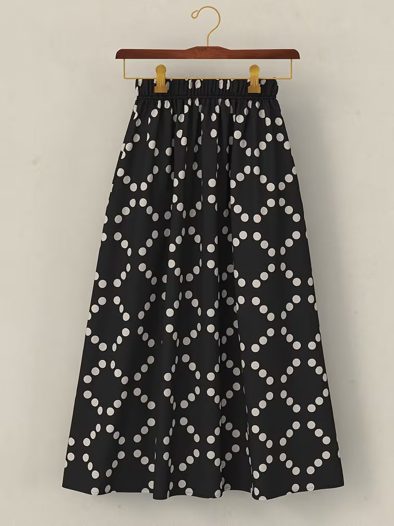 Black & White Polka Dot Rayon Crepe Skirt