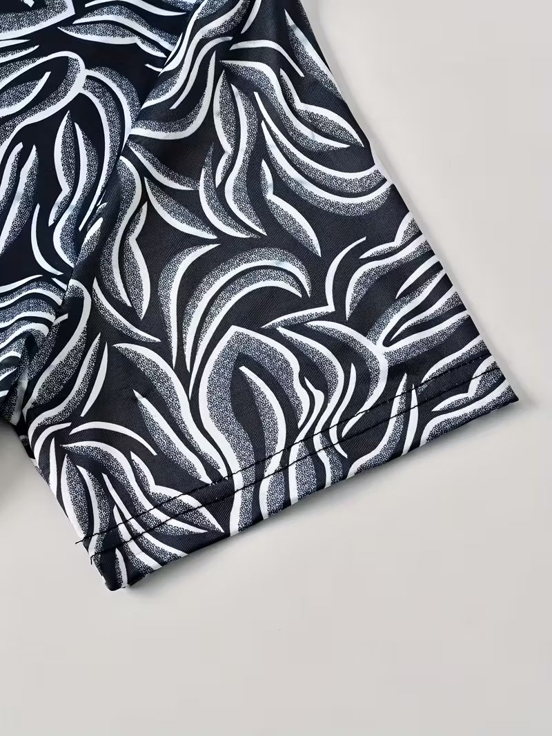 Women’s Monochrome Leaf Print Long  Dress