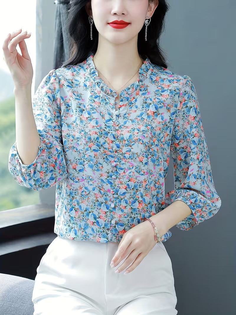 The Serene Meadow Smocked Chiffon Top