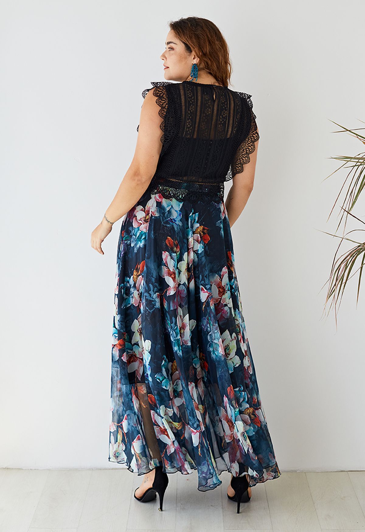 Women Midnight Floral Chiffon Maxi Skirt