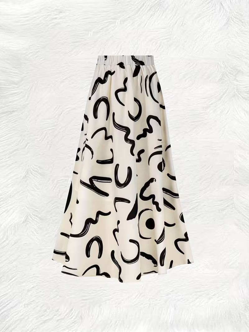 Abstract Brushstroke Maxi Skirt – Monochromatic