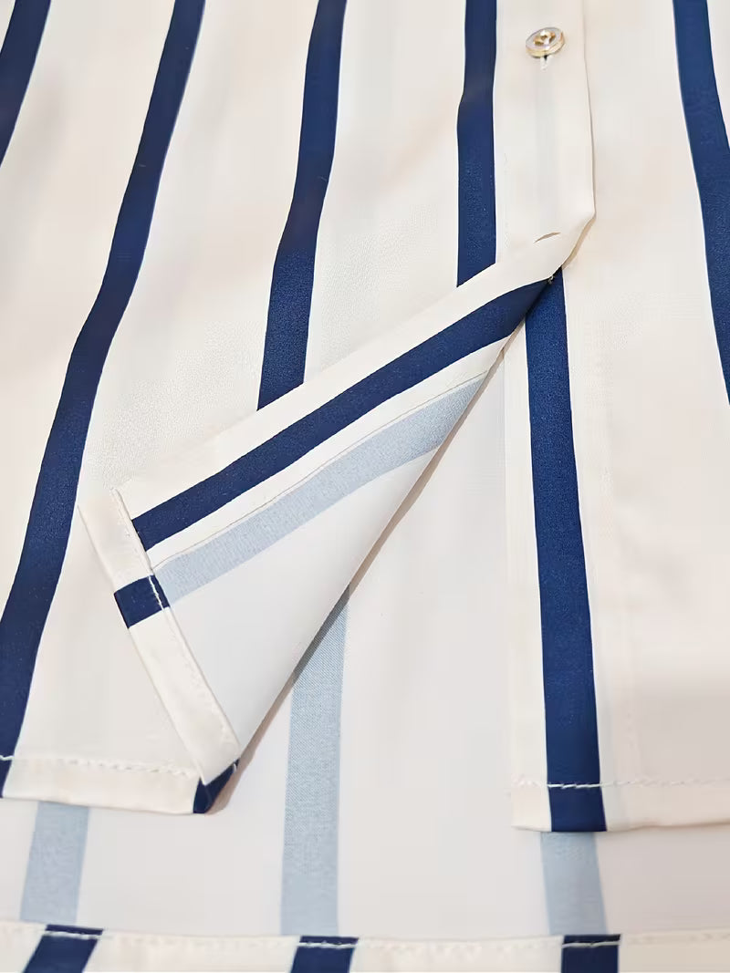 Blue & White Satin Striped Shirt
