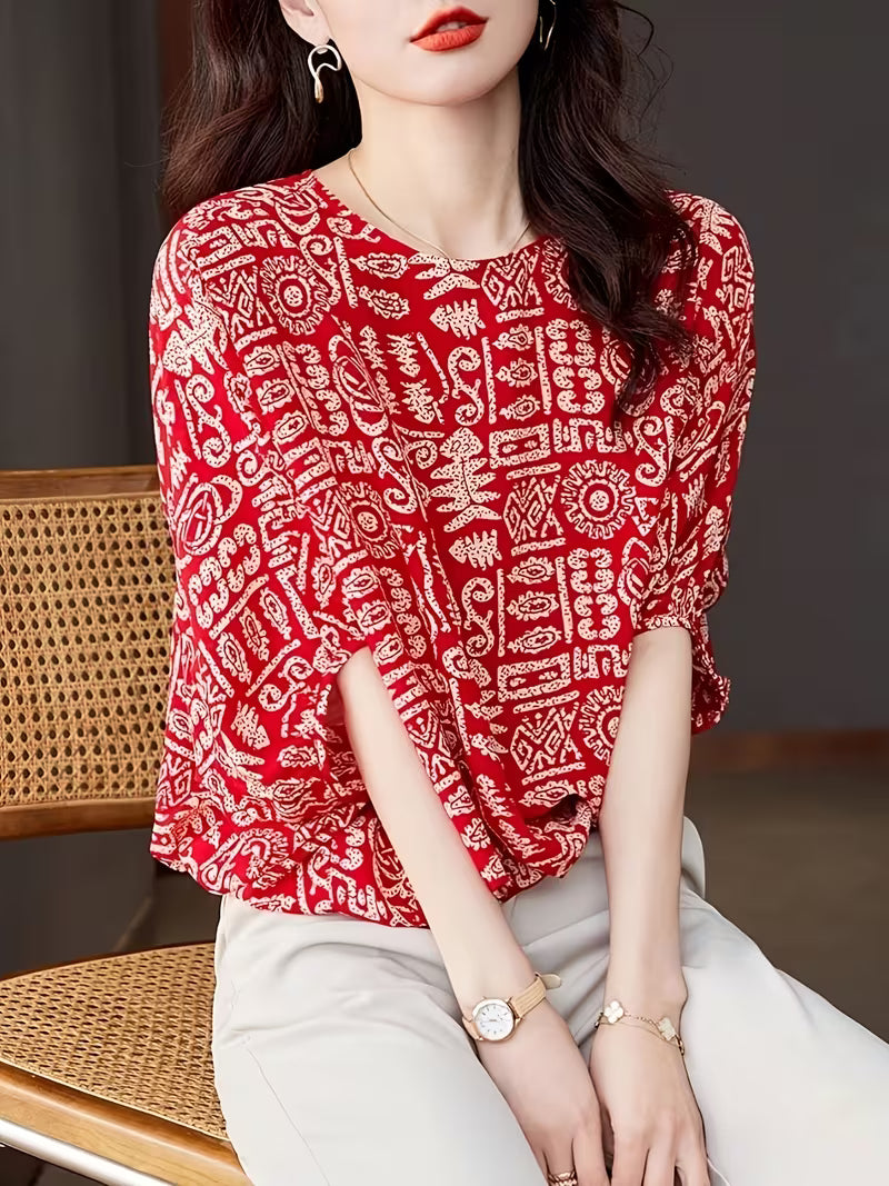 This eye-catching  a rich red base ancient script  top