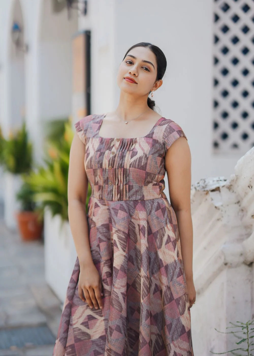 Multicolor abstract print tissue Geometric Patterned dress