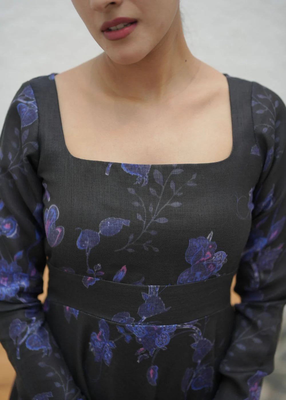 A beautiful black &amp; violet floral print dress