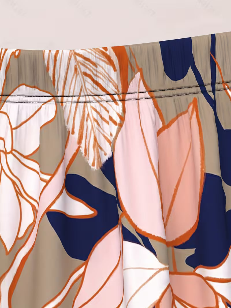 Navy Blue Floral Print Skirt