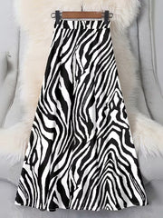 Women Black & White Animal Print Midi Skirt  Flattering A Line Fit with Flowing Fabric and Bold Modern Design
