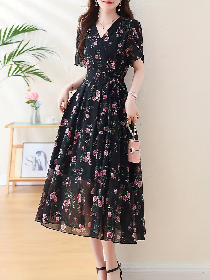 Rose Noir Wrap Midi Dress