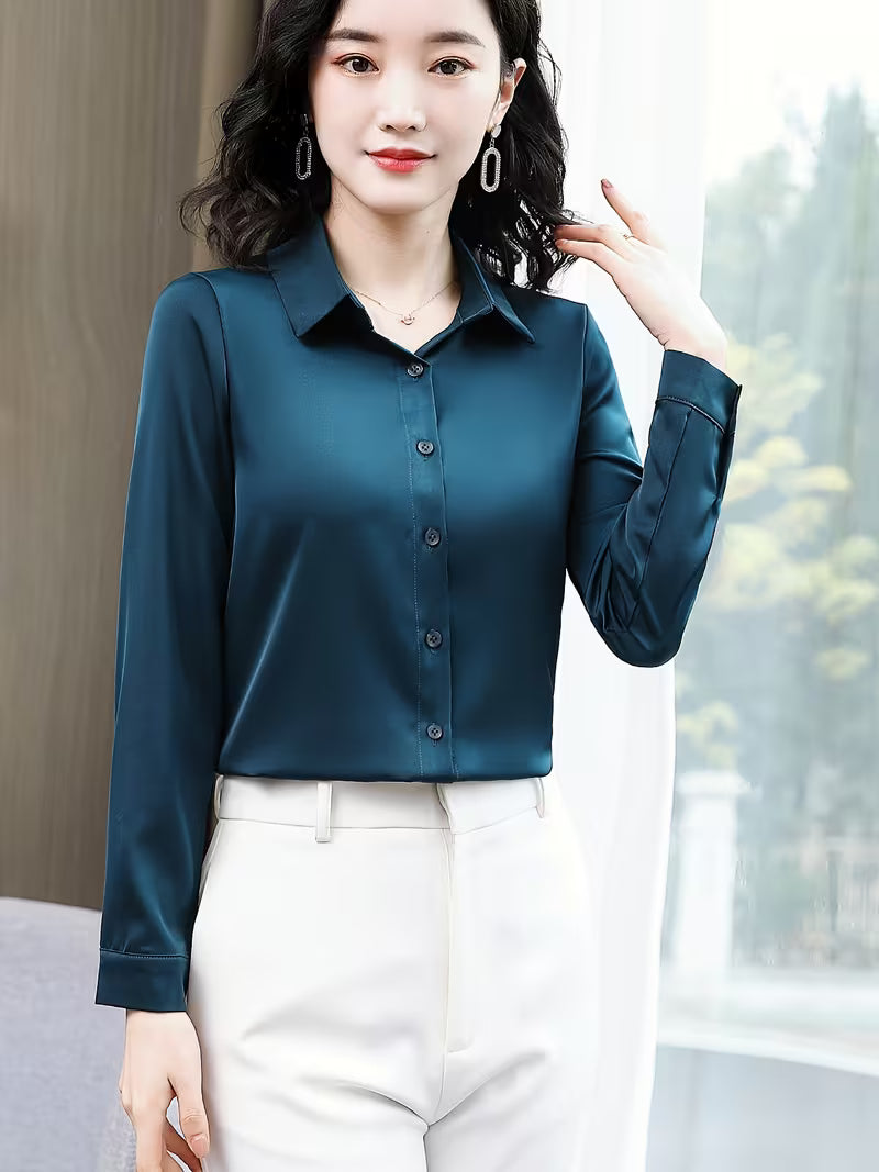 "Elegant Long Sleeve Mulberry Silk Shirt