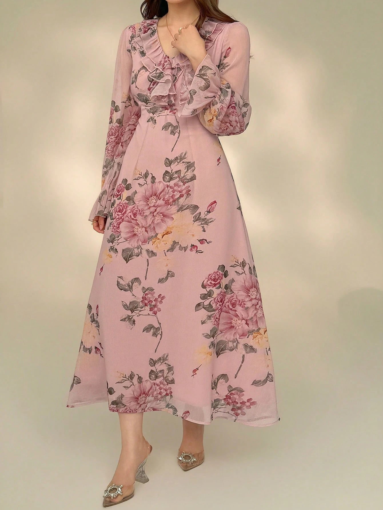 blush pink wrap maxi dress Standard / S Dusty Rose Polka Dot Satin V-Neck Wrap Maxi Dress with High Slit