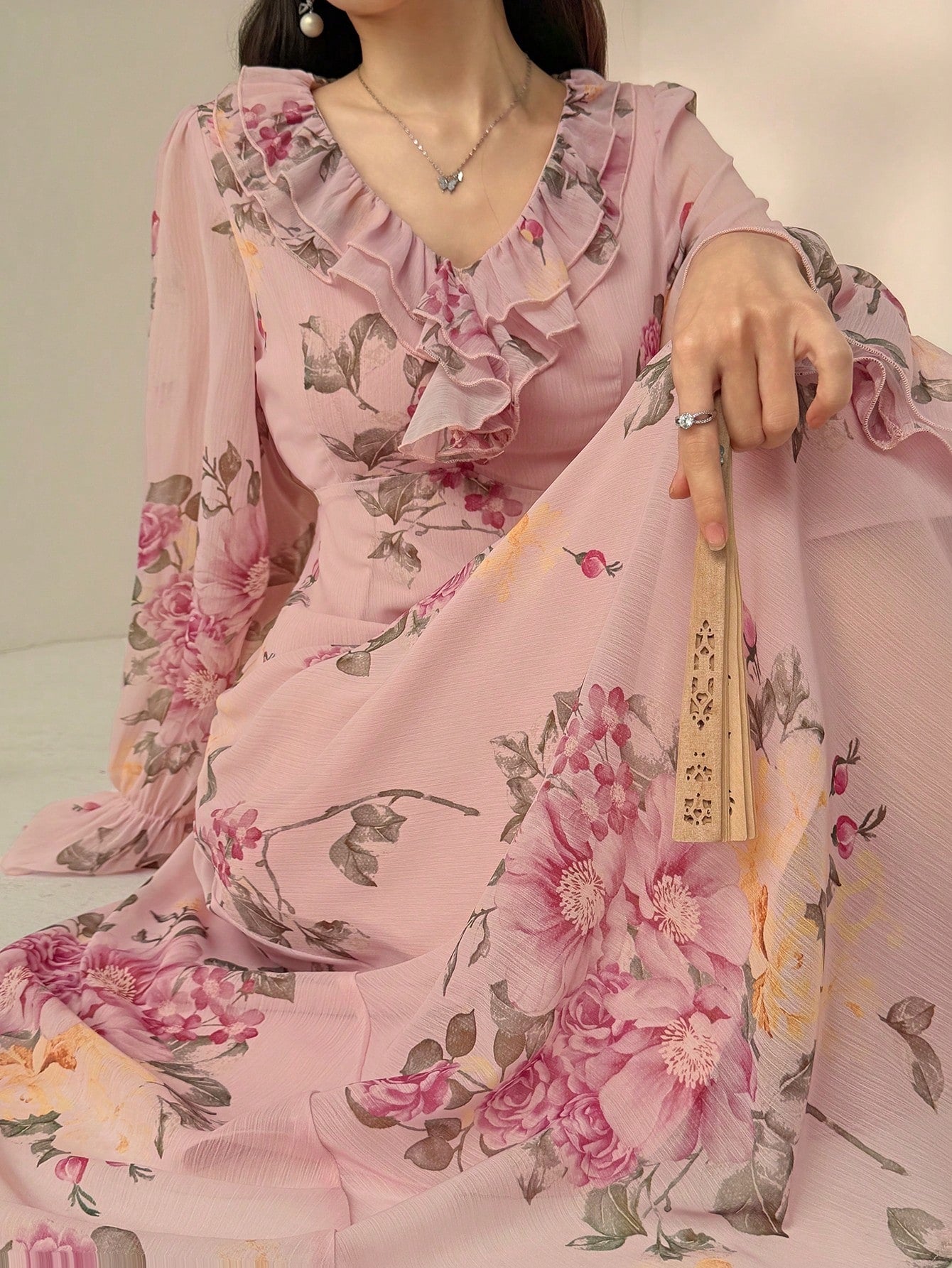 blush pink wrap maxi dress ASOS DESIGN Bridesmaid flutter sleeve embellished wrap maxi dress with embroidery in light pink