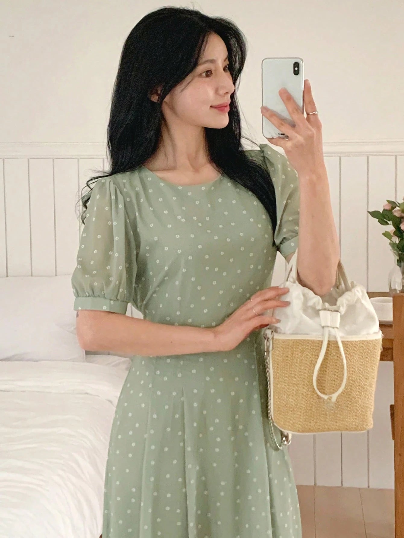 Sage Green Minimal Midi Dress with Elegant Casual Style