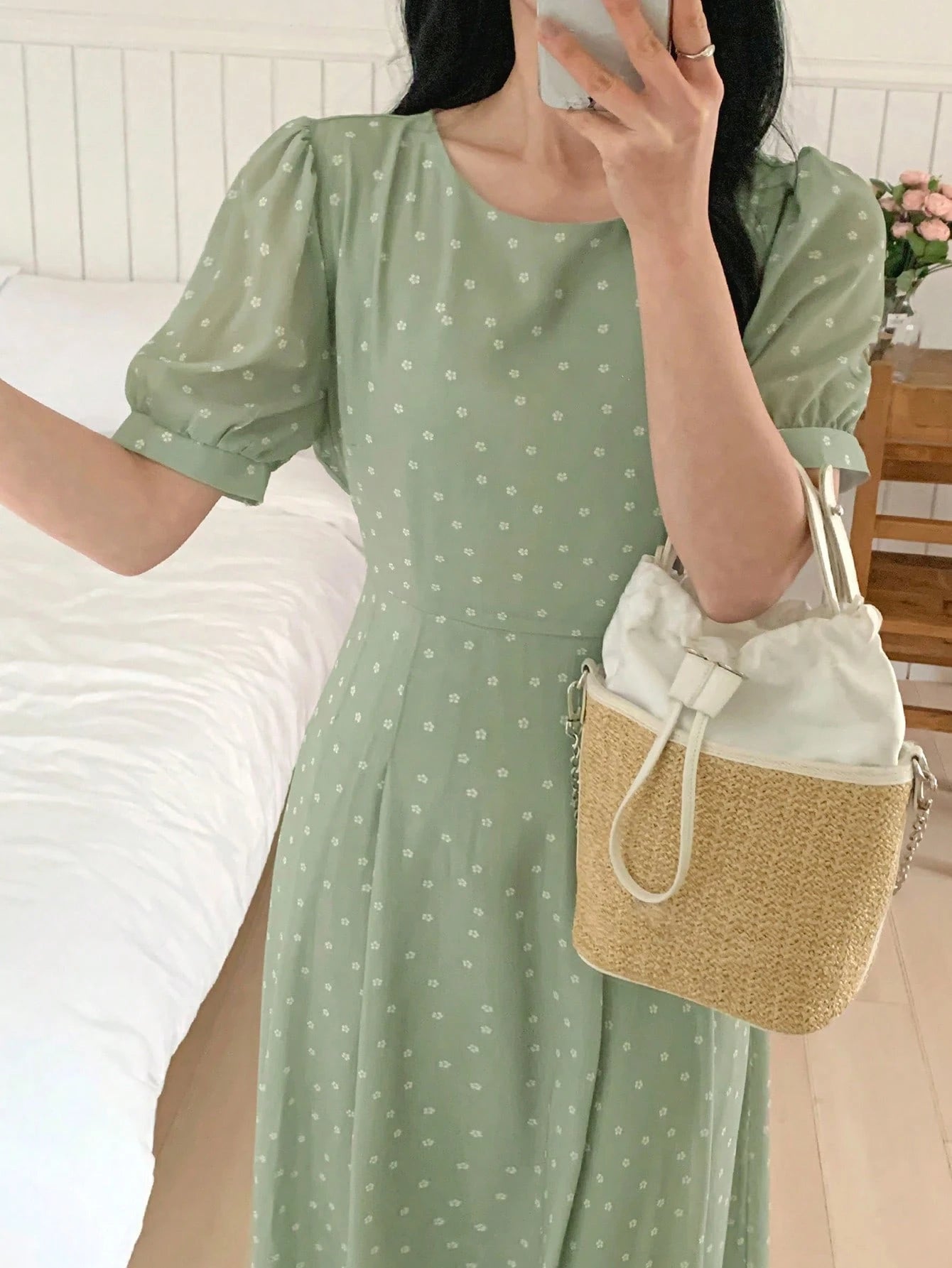 Sage Green Minimal Midi Dress with Elegant Casual Style