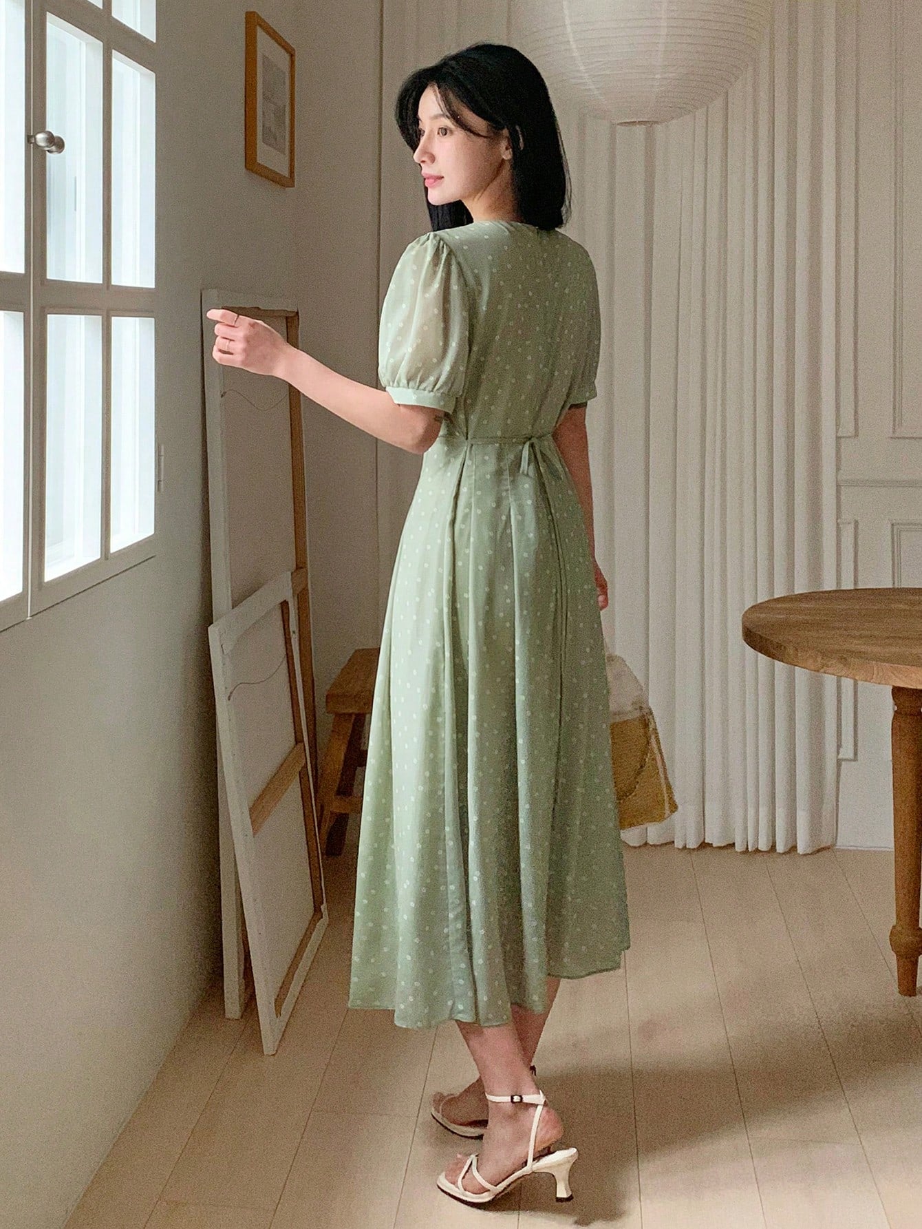 Sage Green Minimal Midi Dress with Elegant Casual Style