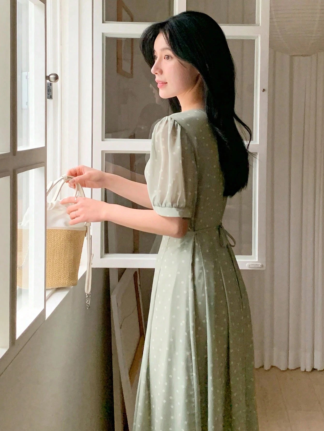 Sage Green Minimal Midi Dress with Elegant Casual Style