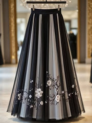 Elegant Pleated Monochrome Ombre Skirt Flowing Silhouette with Soft Floral Ombre Pattern for Modern Feminine Style