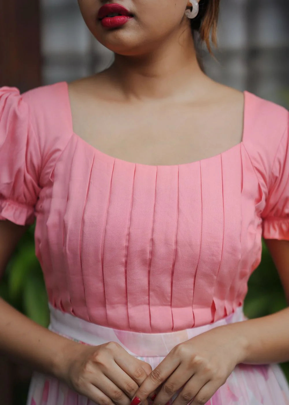 Pink Puff Sleeve Floral Fit & Flare Midi Dress