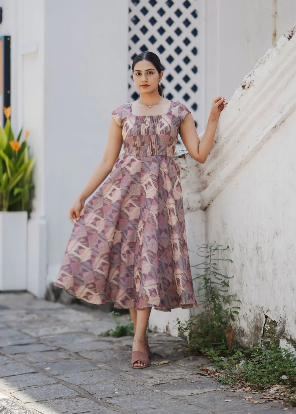 Multicolor abstract print tissue Geometric Patterned dress